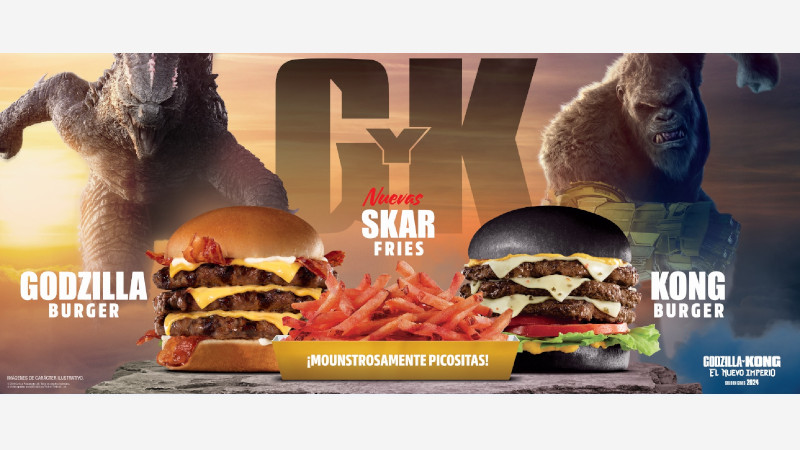 ¡Están de regreso en Carls Jr. y no vienen solos! Godzilla Burger y Kong Burger, se enfrentan a las nuevas Skar Fries